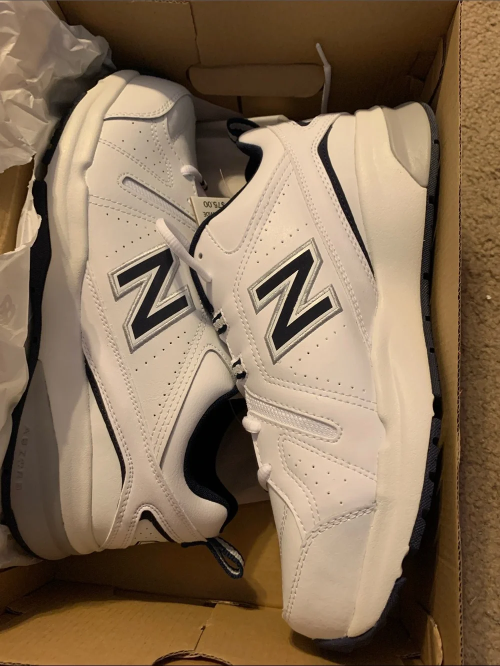 New Balance White and Navy Leather Athletic Sneakers Men’s 10 1/2 X Wide 4E